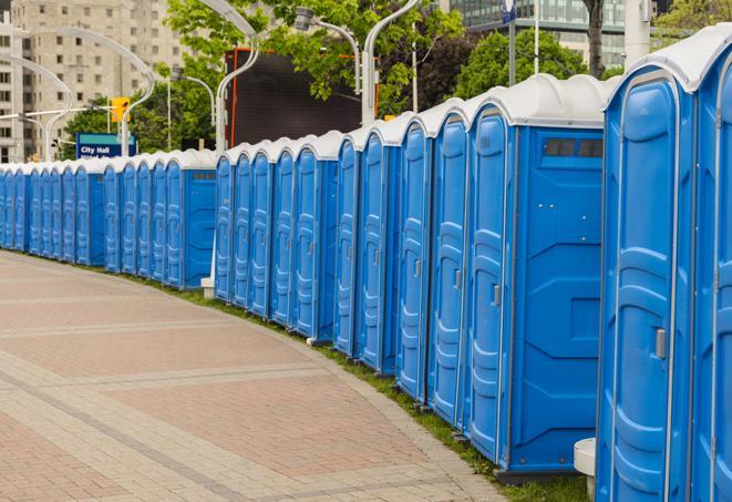 Seasonal porta potty units set up at a Brentwood, California venue